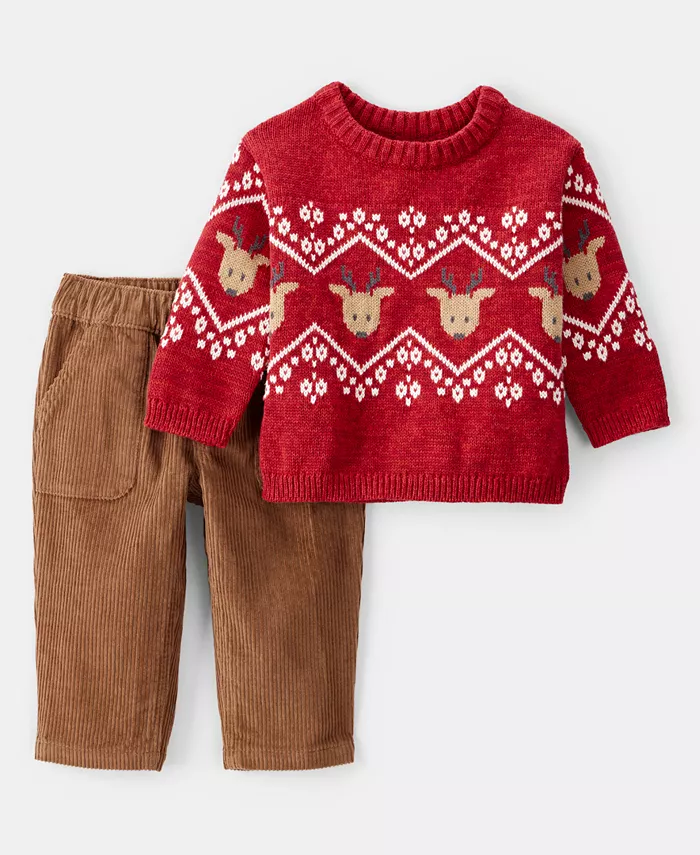 

Детский комплект для мальчиков с узором фэр-айл, свитер с длинными рукавами и штаны, 2 предмета Carter'S, красный