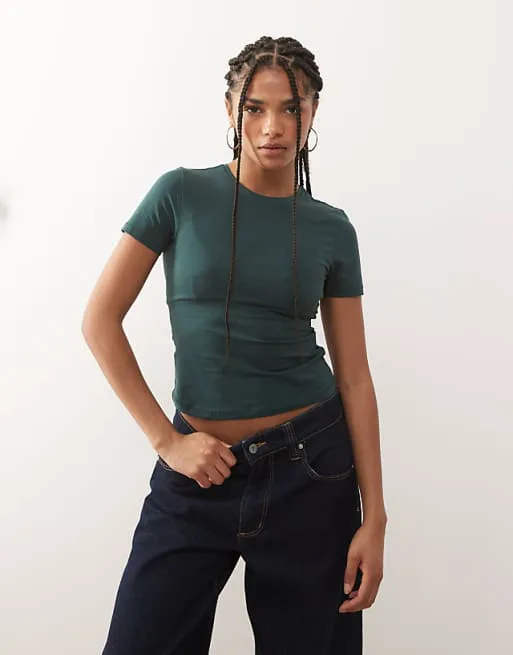 

Зеленая футболка узкого кроя Weekday, Зеленый, Зеленая футболка узкого кроя Weekday