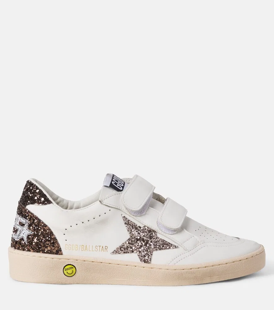 Кожаные кроссовки Ball Star с блестками Golden Goose Kids, белый — фото 3