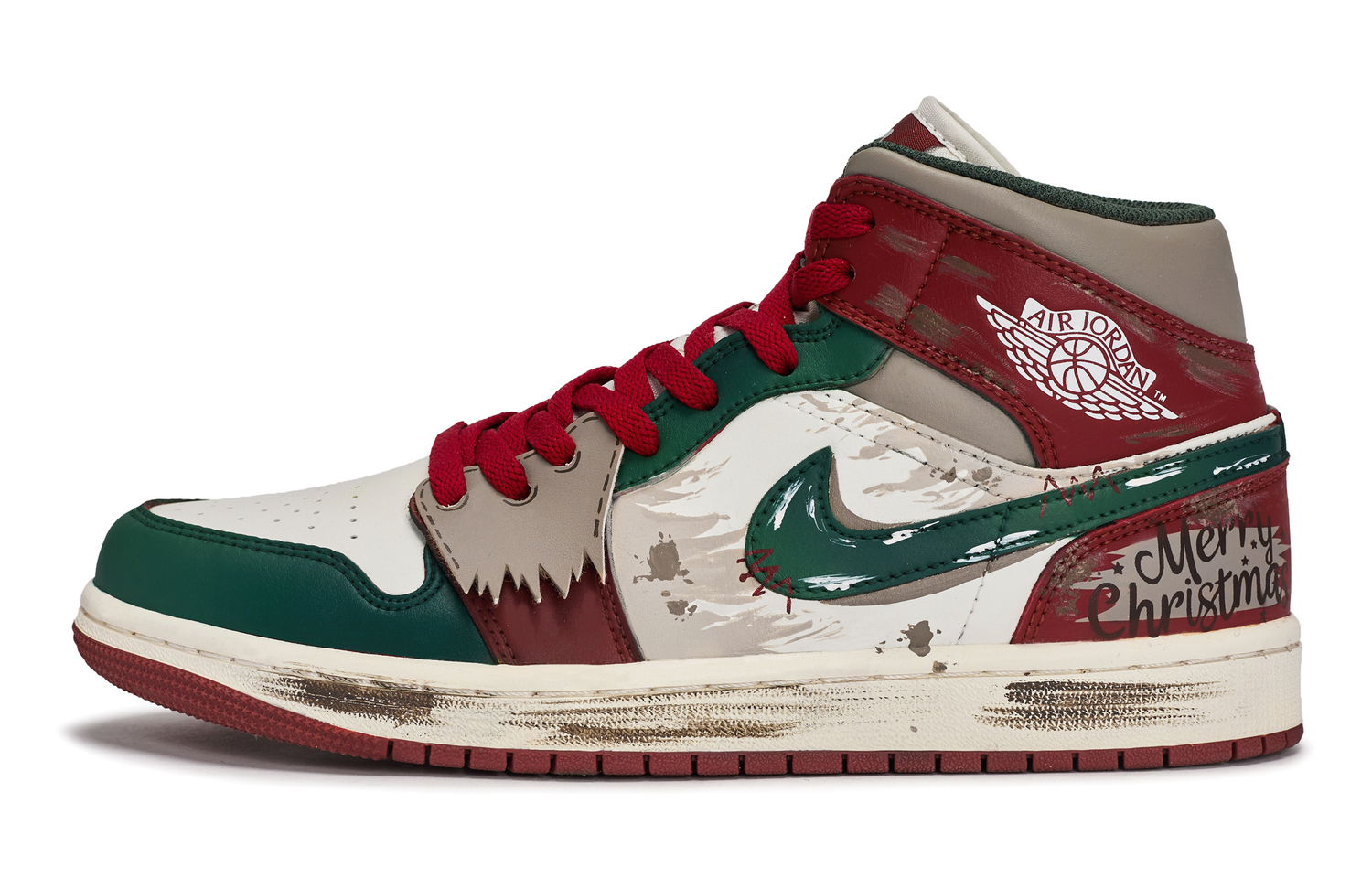 

Jordan Air 1 811 Manufacturing, New Year's Song Mid top Vintage Basketball Shoes Unisex White Red Green Brown