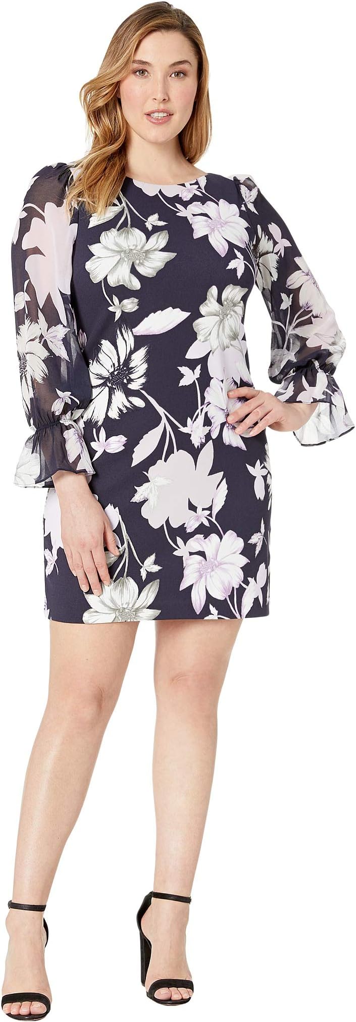 

Платье Vince Camuto Printed T-Body Dress w/ Chiffon Bishop Sleeve, цвет Purple Multi