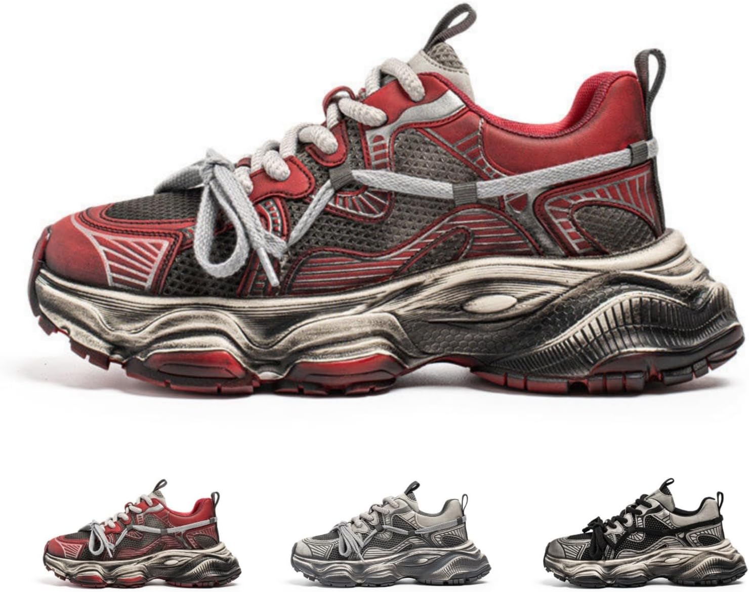 

Мужские модные кроссовки MACEFIL с ретро-платформой, стильные Y2K, кроссовки типа «папа», дышащая сетка, спортивные повседневные обувь для мужчин, красный