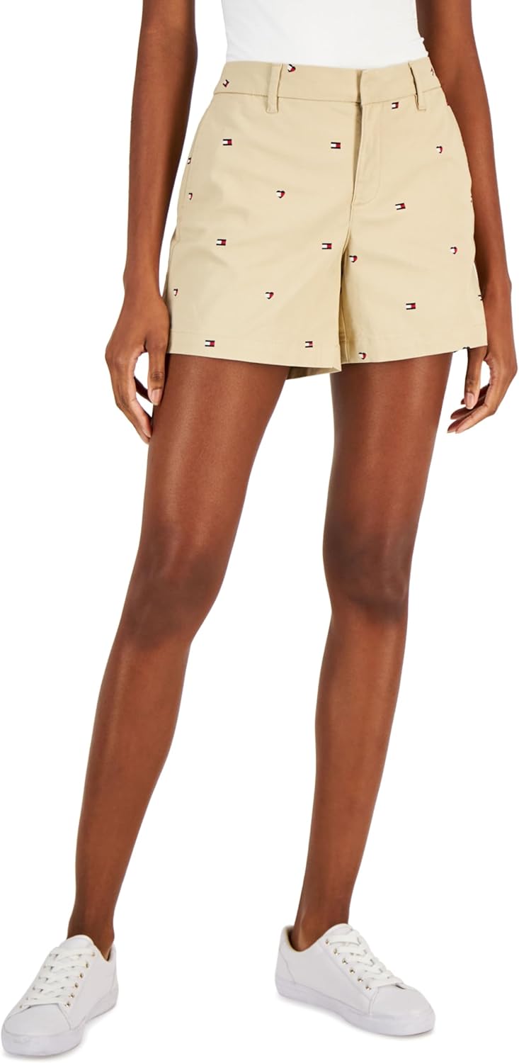 

Женские шорты Tommy Hilfiger с флагом в форме сердца, 5 дюймов, голливудские, Khaki Multi