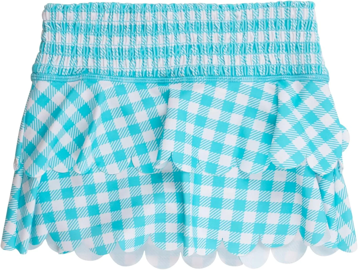 Юбка-шорты спортивная для девочек UPF50+ RuffleButts, Bright Aqua Gingham — фото 3