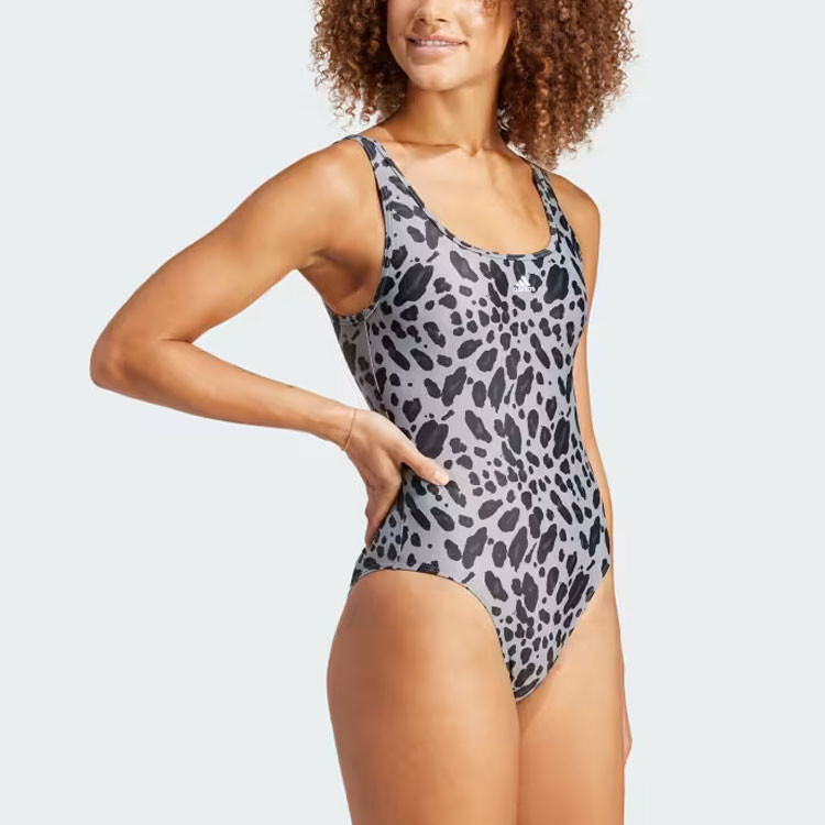 Купальник Adidas Essentials Animal Print U-Back, черный/белый — фото 4