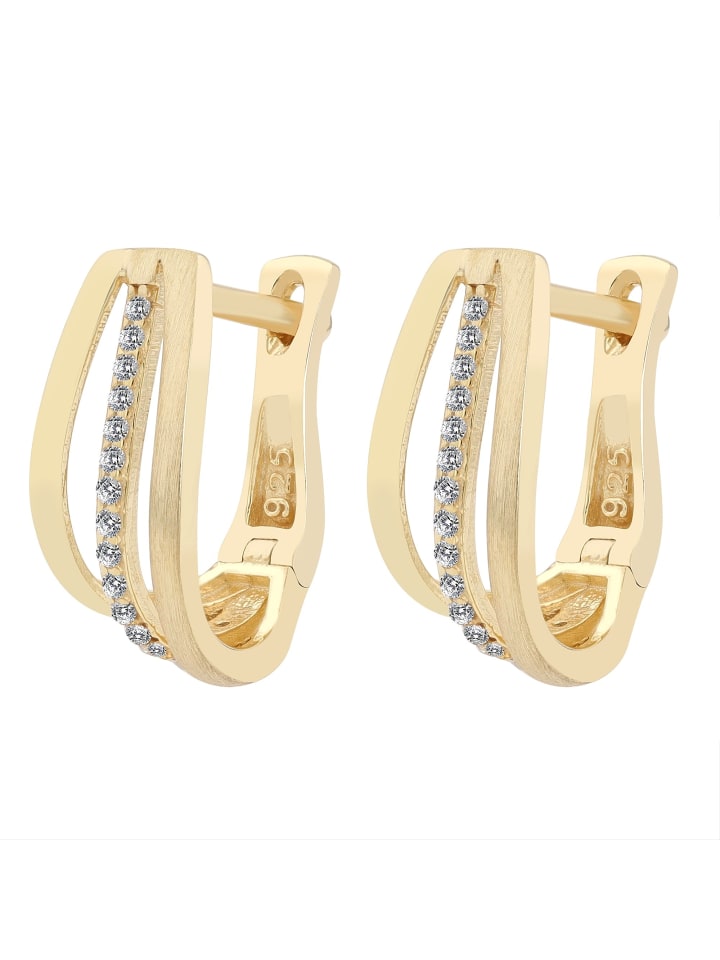 

Adeliás Женские серьги-кольца из серебра 925 пробы с цирконами в золотой оправе