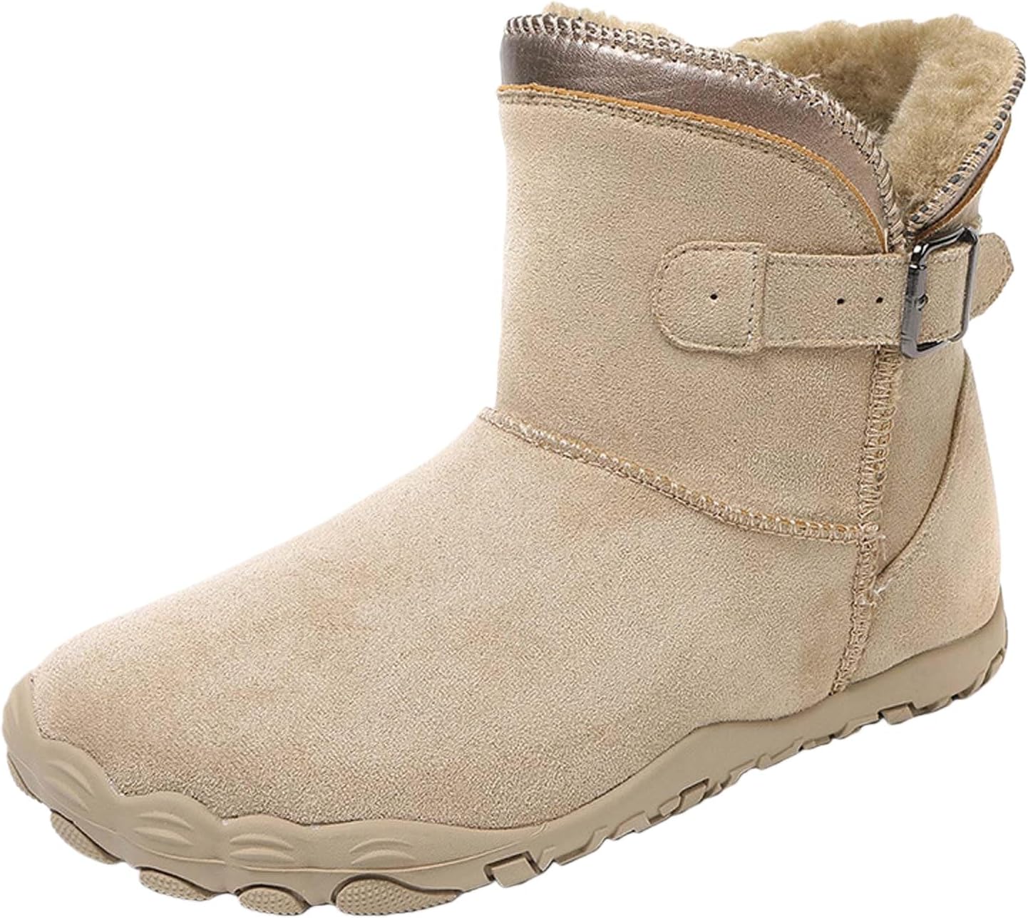 

Ботинки для женщин и мужчин, зимние, с искусственным мехом, с флисовой подкладкой, снежные ботинки, пушистые, теплые, для походов, высокие, с пряжкой, на щиколотку, с закругленным носком, короткие ботильоны для прогулок на улице Generic, коричне...