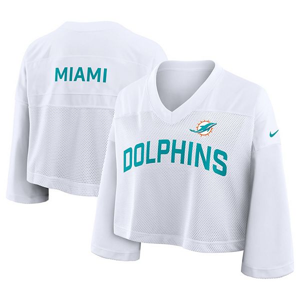 Женская белая футболка Miami Dolphins Primetime с укороченным кроем и сетчатыми вставками Dri-FIT Nike — фото 2