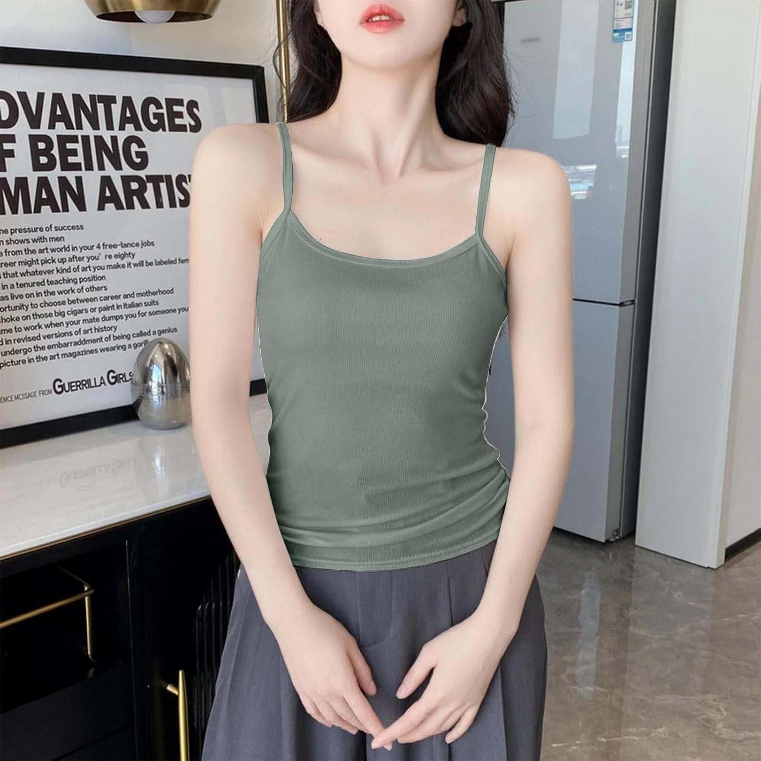 Женский топ на бретелях, легкий, для лета, Army Green — фото 2