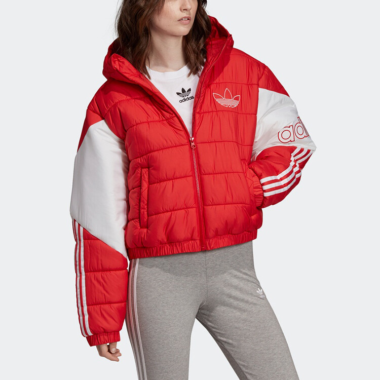 Стеганая куртка женская алая Adidas Originals, цвет Scarlet — фото 3