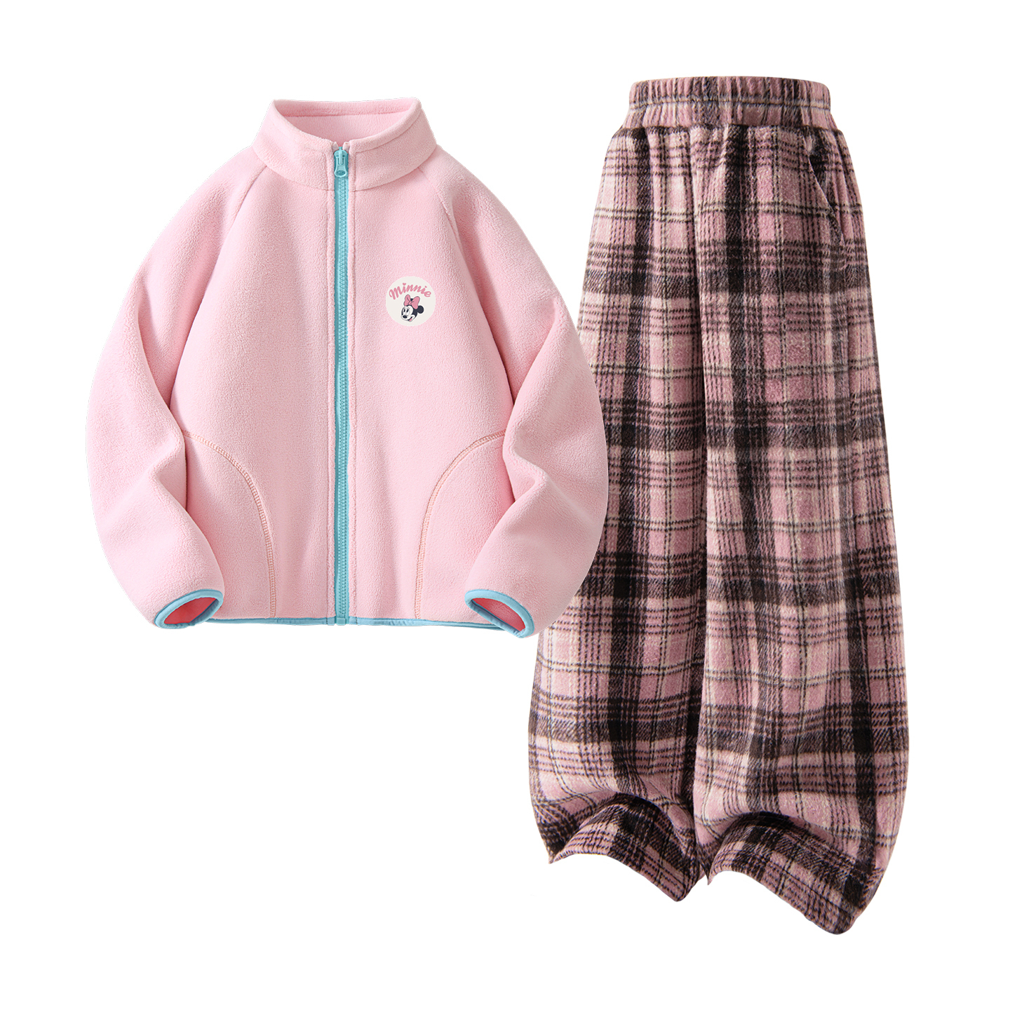 Детская повседневная спортивная одежда Disney, [Thickened And Fleece-Lined]Dini Medium Round Hook-And-Loop K Light Milk White+Solid Color Pink Plaid — фото 2