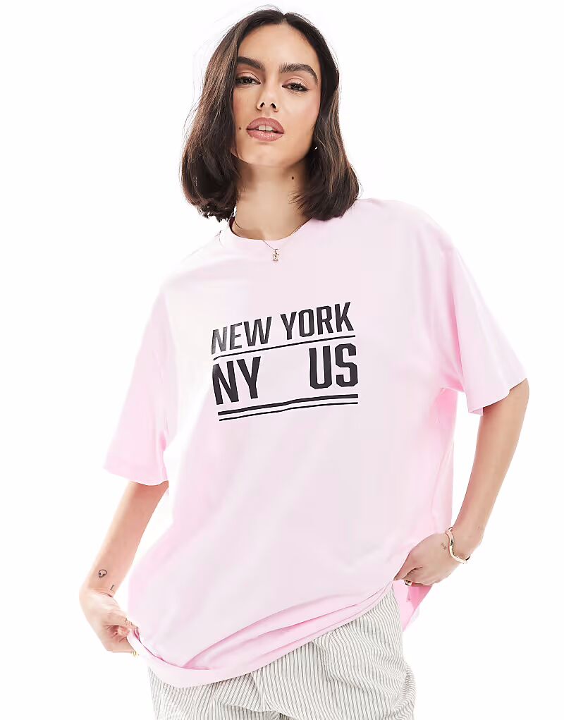 

Футболка оверсайз ASOS DESIGN с принтом Нью-Йорка розового цвета