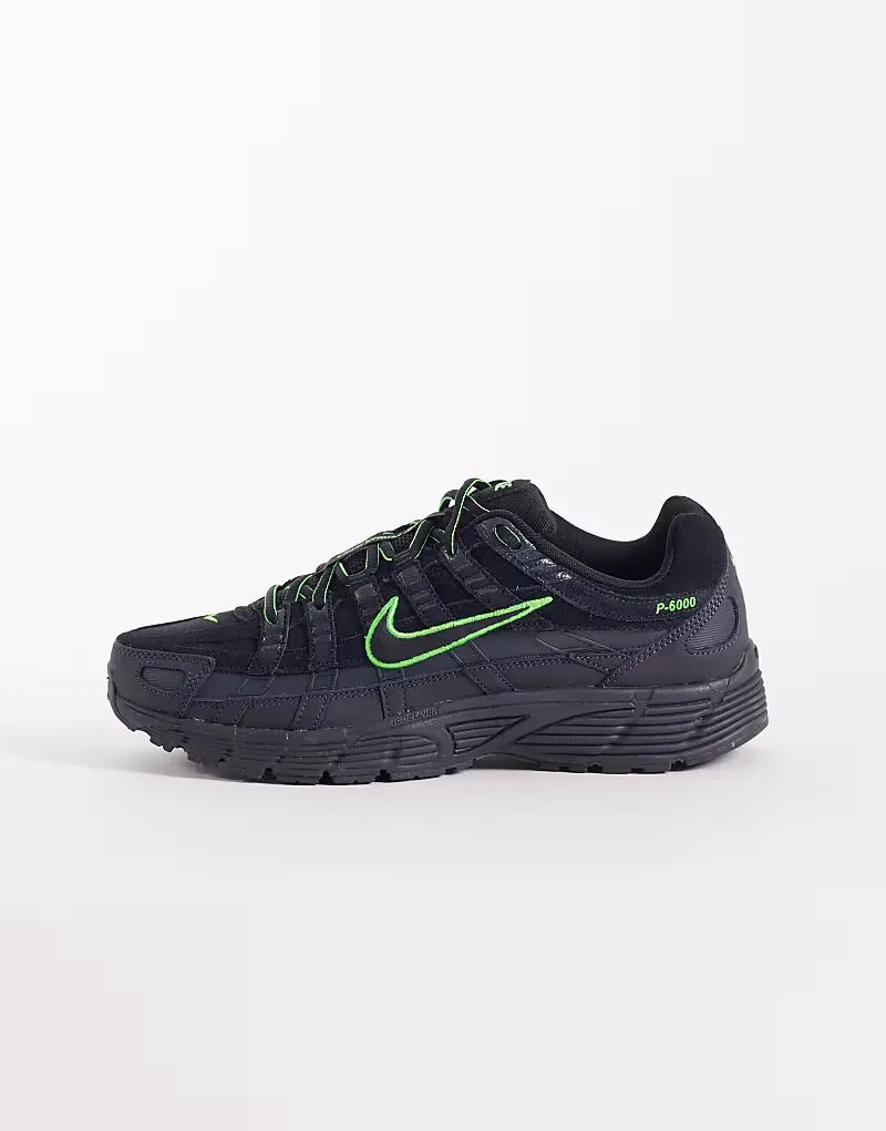 Кроссовки Nike P-6000 в черно-зеленом цвете