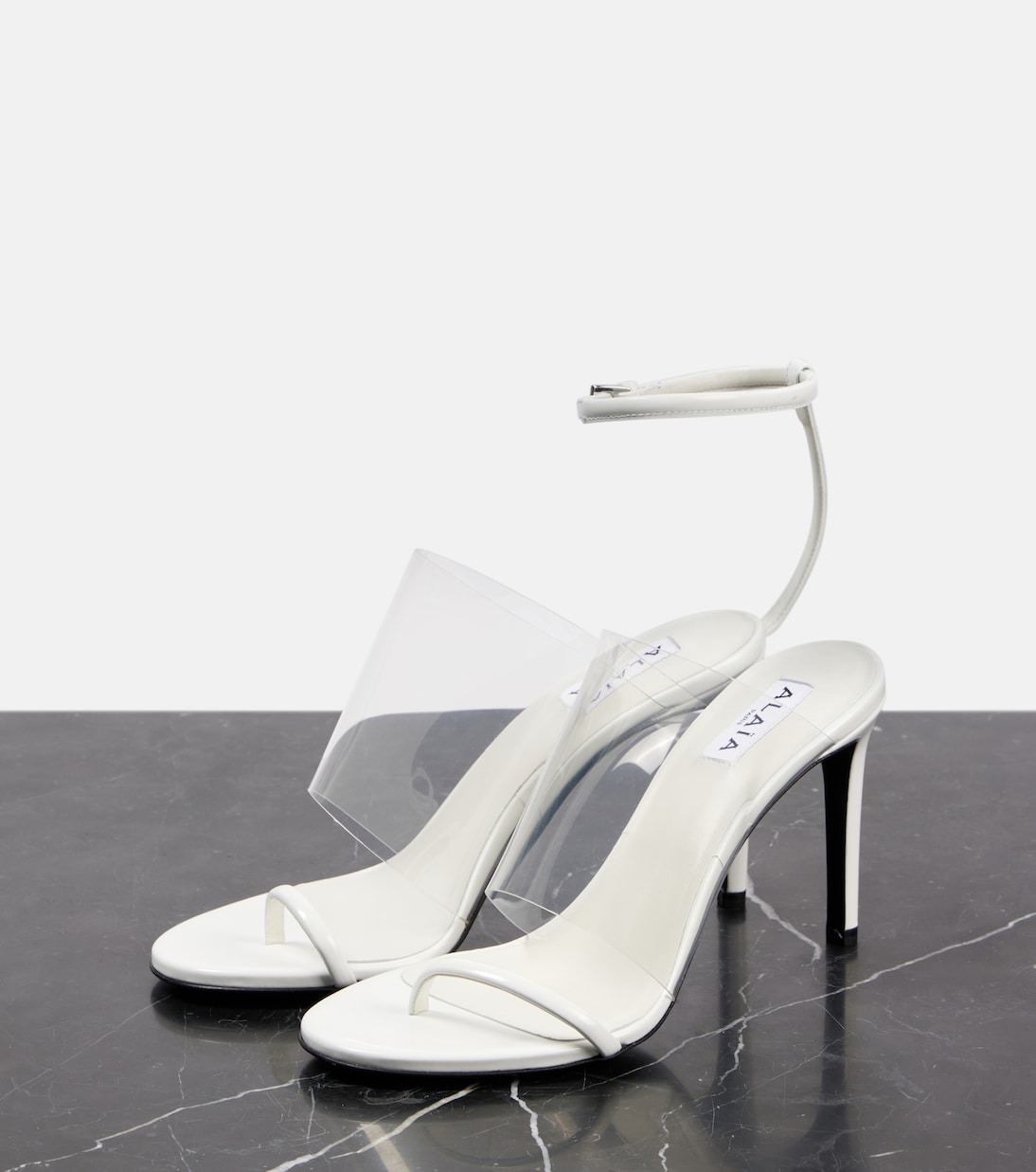 Сандалии из кожи и полиуретана Plexi 90 Alaïa, Blanc Optique — фото 4