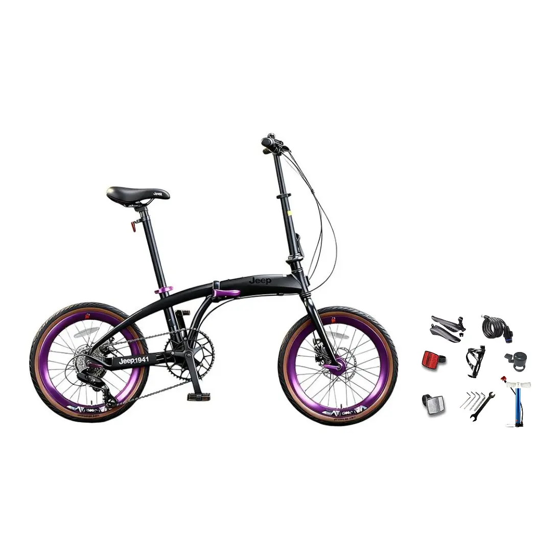 

LR380 алюминиевый сплав дисковый тормоз складной велосипед Unisex Jeep, cool черный фиолетовый rims