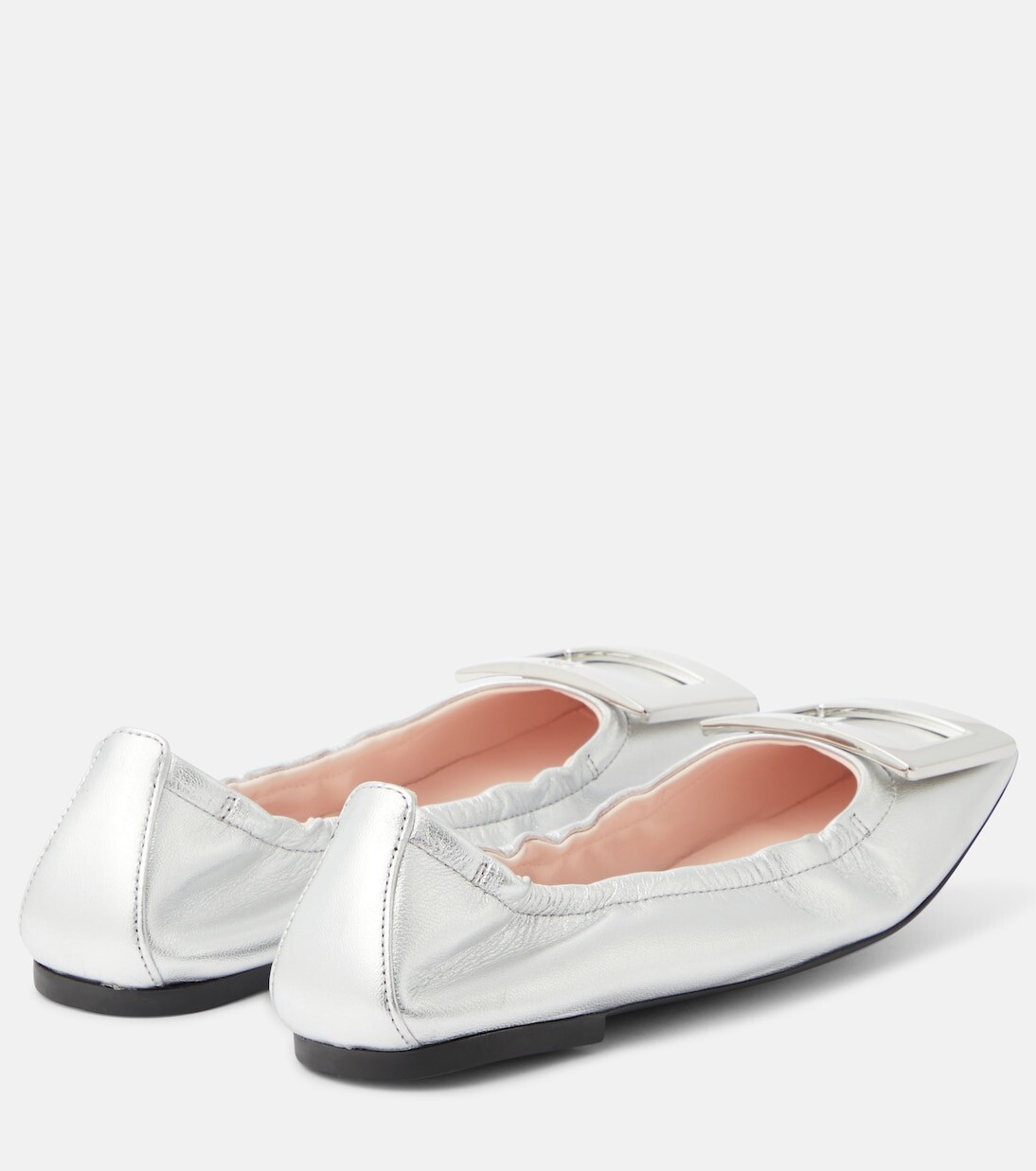 Кожаные балетки viv' pockette с эффектом металлик Roger Vivier, серебро — фото 3
