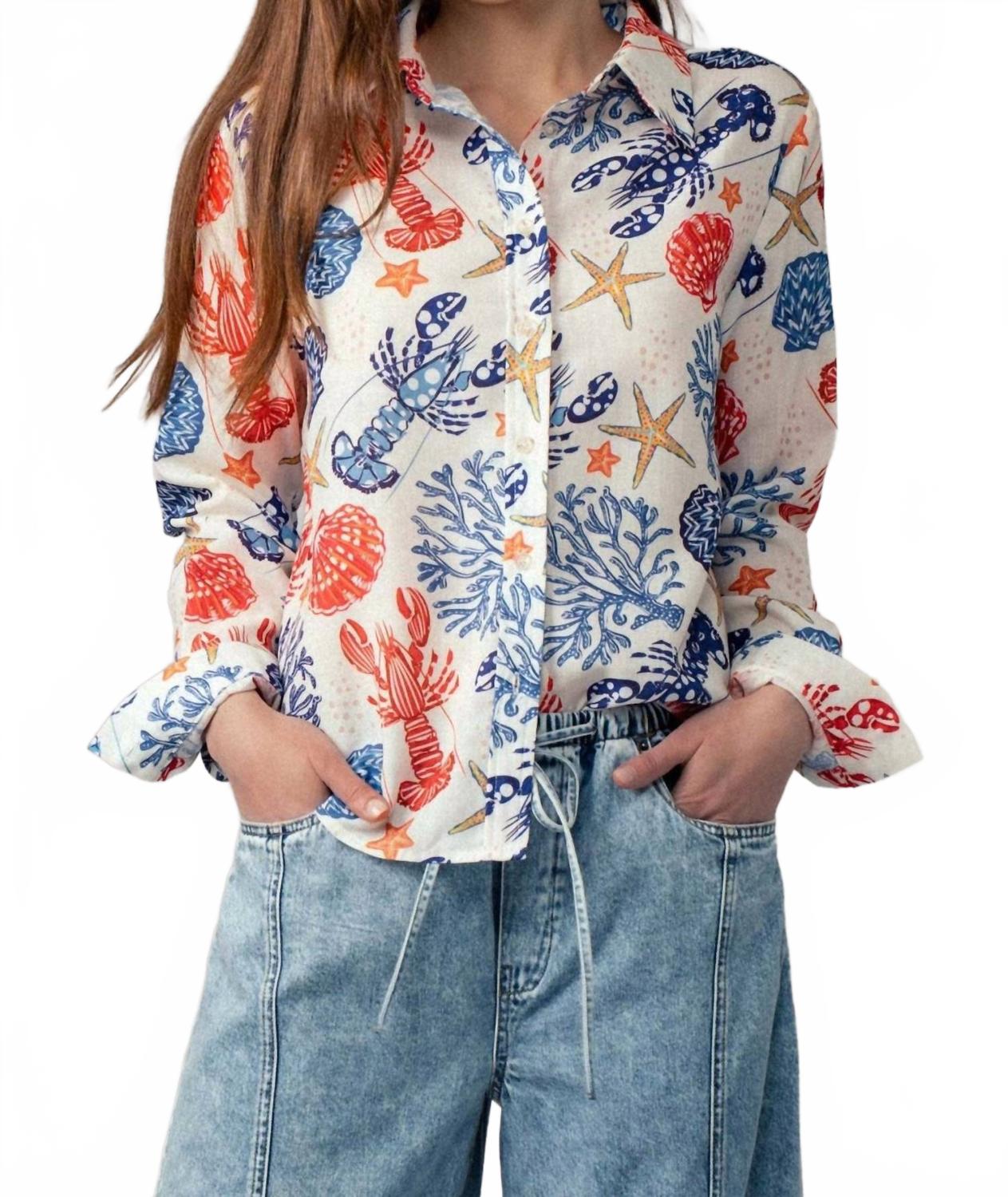 

Многоцветная рубашка с ракушками и лобстерами Bella Closet, мультиколор
