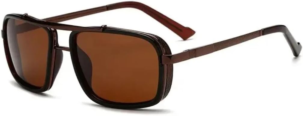 

Мужские солнцезащитные очки в стиле панк, винтажный стиль, стимпанк, квадратная форма, для вождения, летние путешествия, защита от УФ-излучения UV400 TVTBBVV, Brown Tea