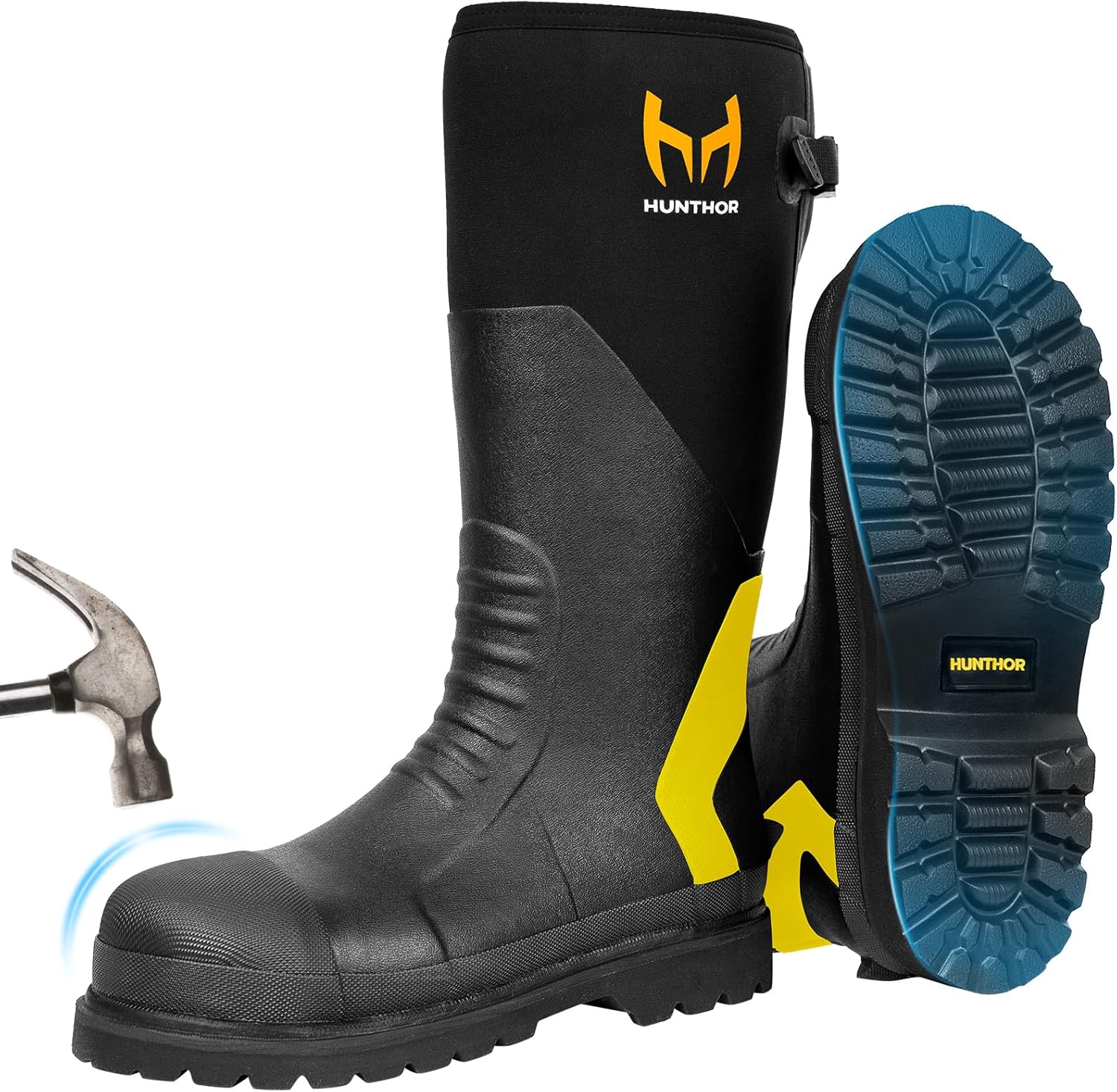 

Резиновые сапоги с металлическим носком для охоты и работы Hunthor, черный/желтый