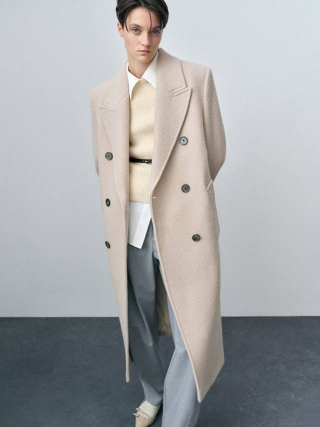 

Байтовое пальто из чистой шерсти Mango, цвет Pastel Grey