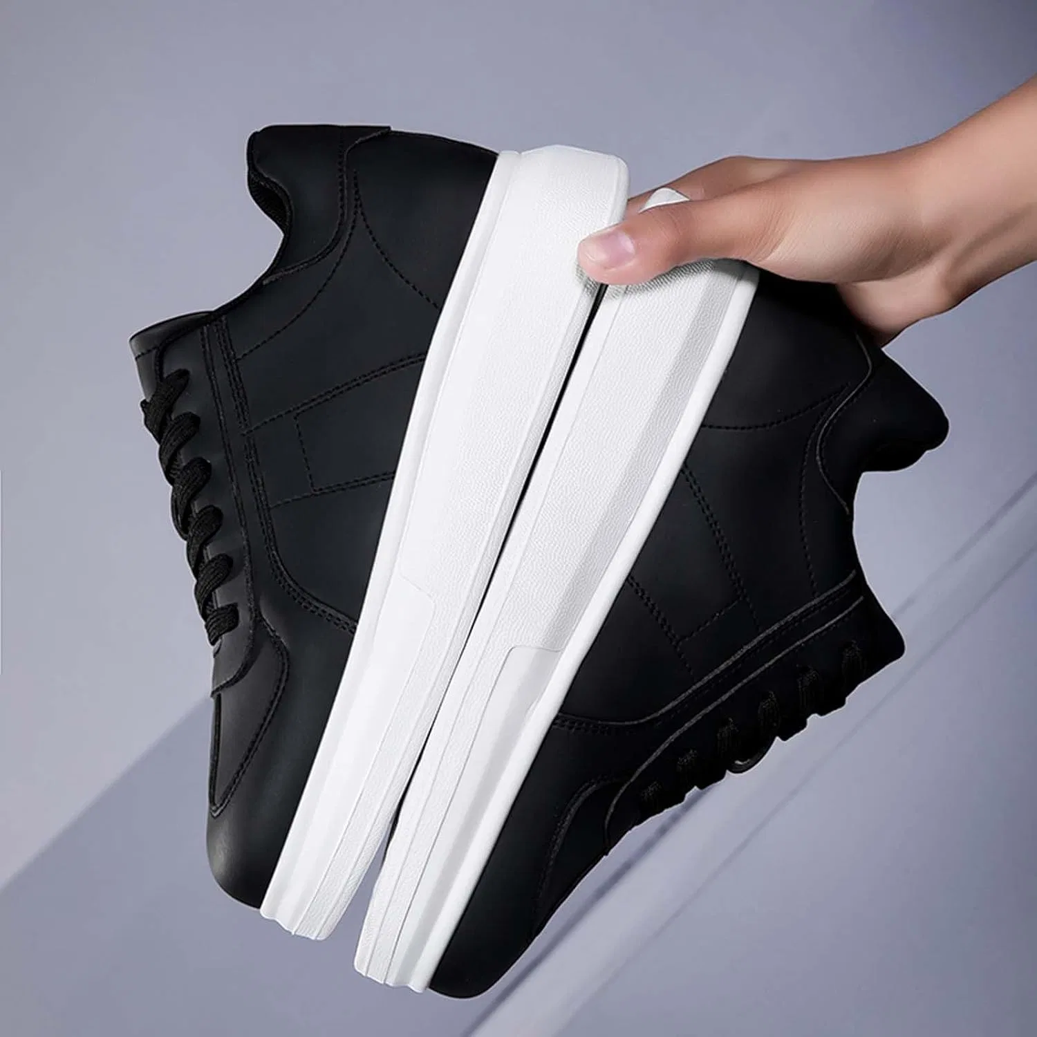 Кроссовки Lässige weiße Sneaker mit Plateau und integrierter Höhenverstellung für gepolsterte Sohle und modernen Alltagslook Generic, Schwarz — фото 2