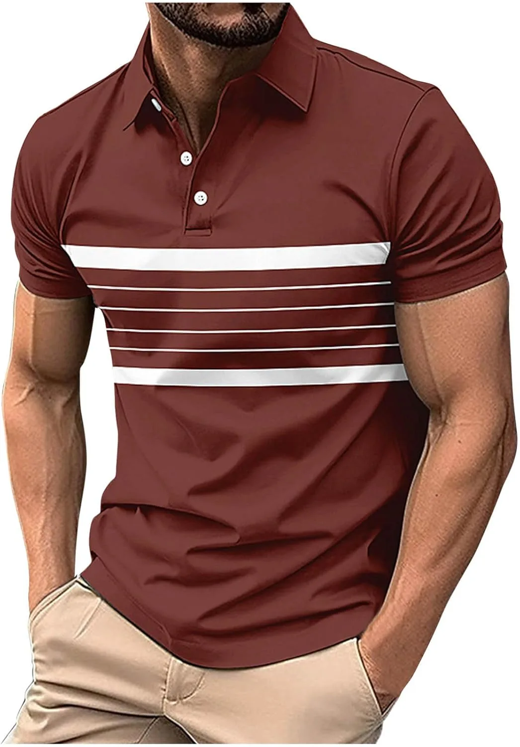 

Мужская поло в полоску с коротким рукавом и отложным воротником