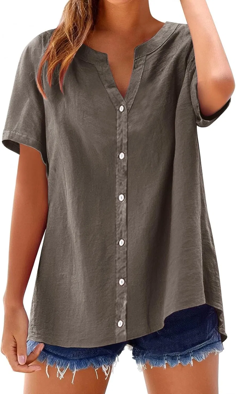 Блуза свободного кроя, Loose Button Shirt, коричневый (бронзовый)