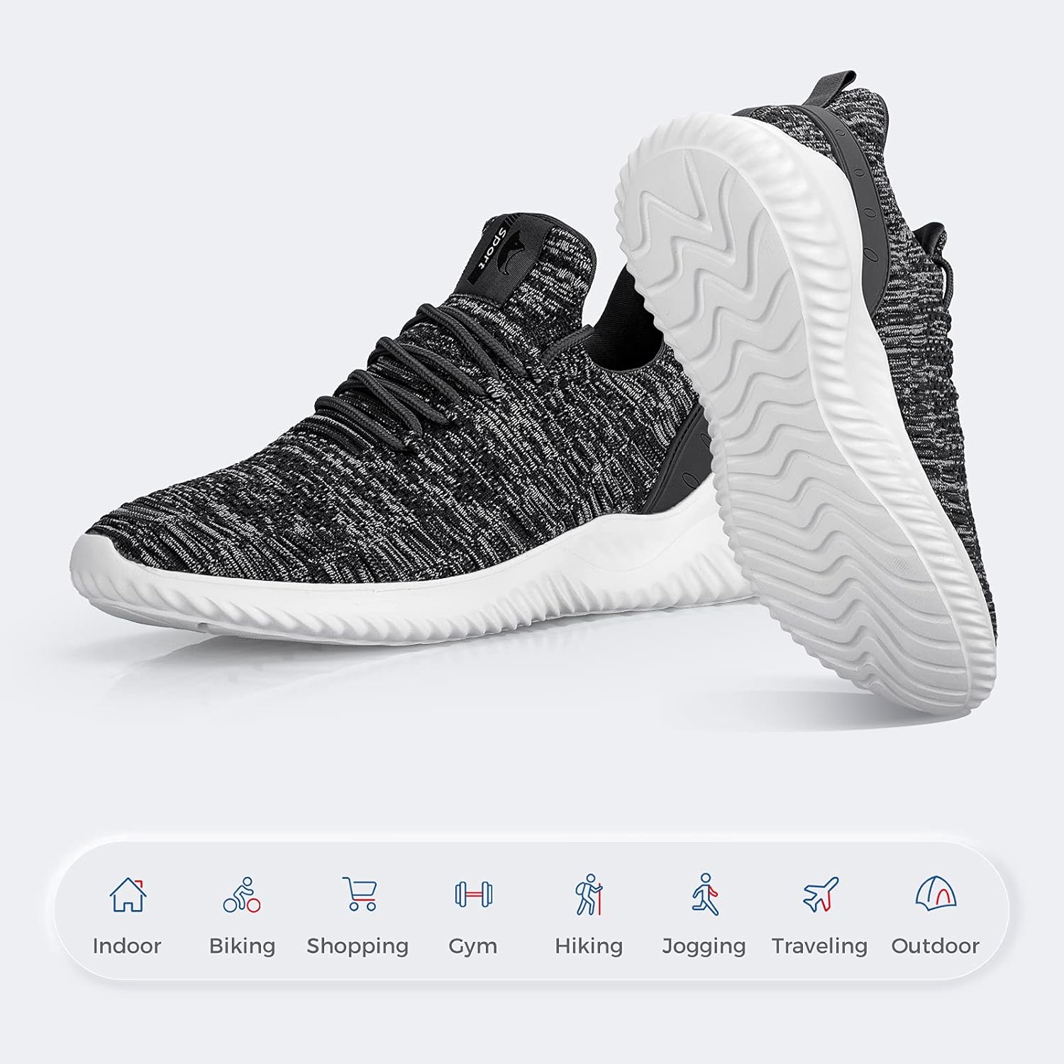 Кроссовки Flysocks для мужчин с легкой посадкой, нескользящие рабочие туфли, легкие дышащие сетчатые кроссовки для повседневной носки, тенниса, бега и ходьбы, черный — фото 4