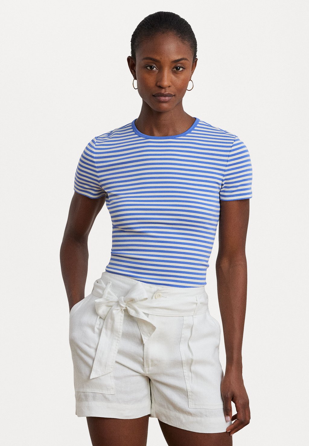 

Футболка с принтом STRIPED STRETCH COTTON CREWNECK TEE Lauren Ralph Lauren, светло-голубой