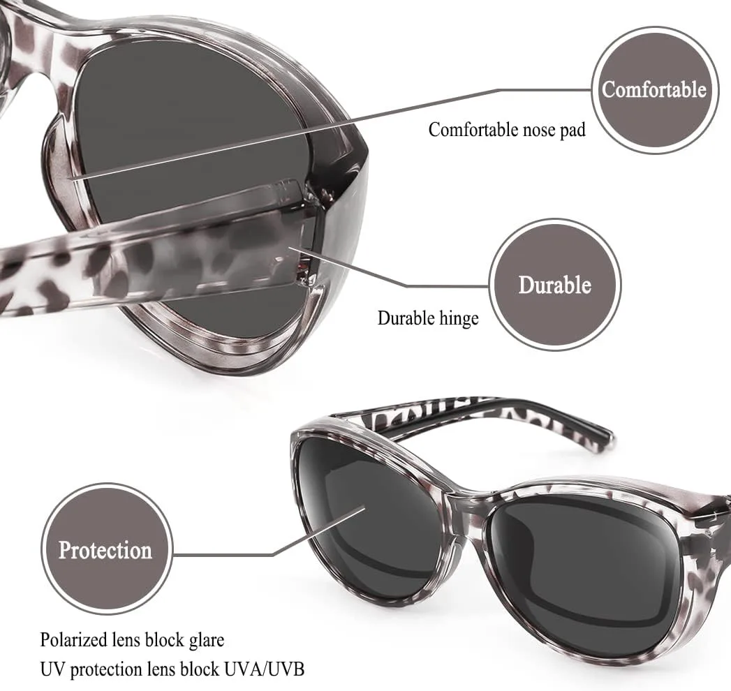 

Поляризованные солнцезащитные очки Br'Guras увеличенного размера с обтекаемой формой, надеваемые поверх солнцезащитных очков, для женщин и мужчин, Grey Leopard