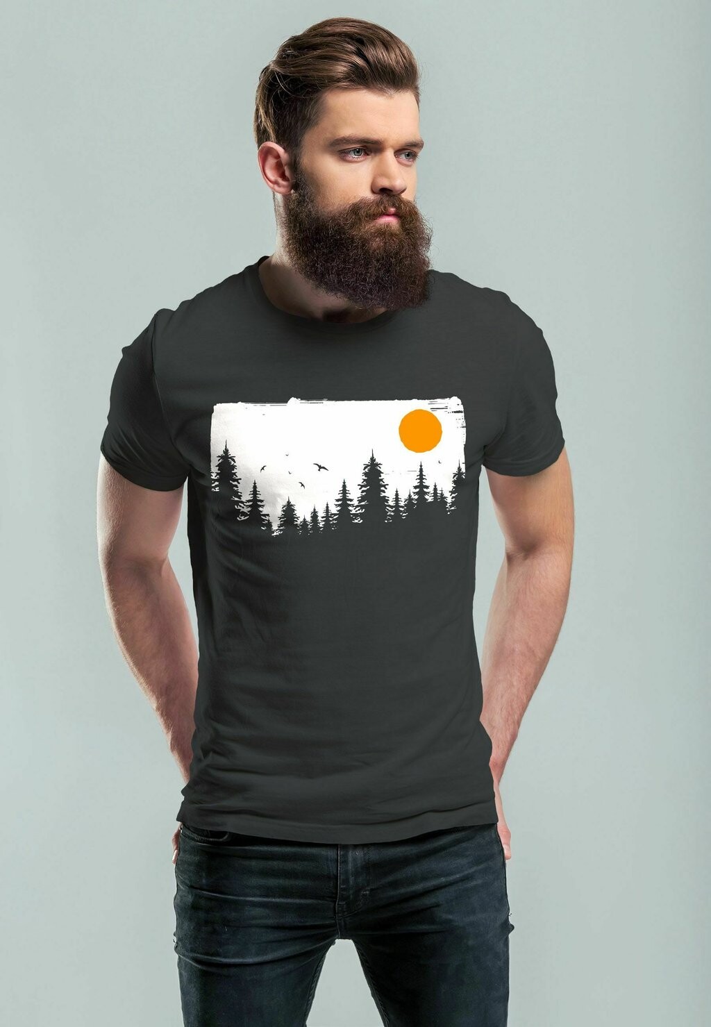 

Принт на футболке Herren T-Shirt Wald Bäume Outdoor Adventure Abenteuer Natur-Liebhaber Fashion Streetstyle Neverless® Neverless, антрацит