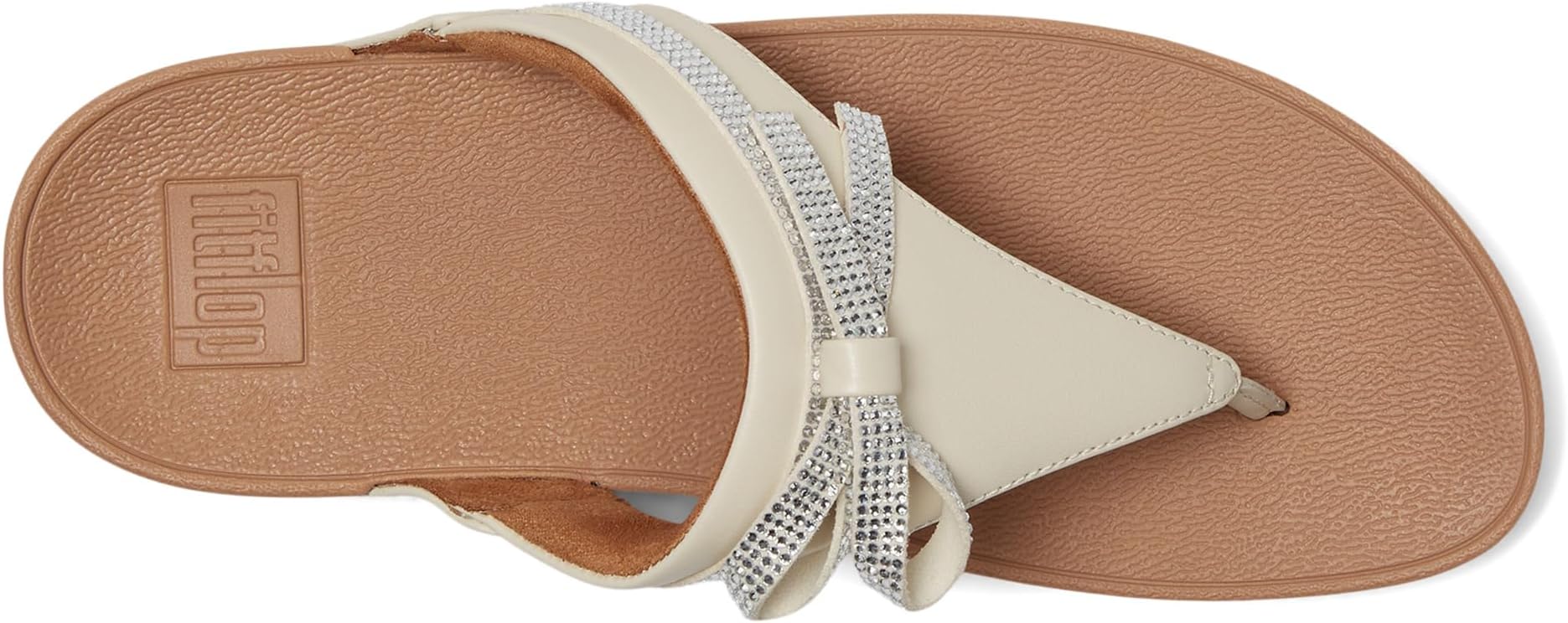 Женские сандалии Lulu Glitz-Bow из кожи с перекладиной на носке FitFlop, Paris Beige — фото 2