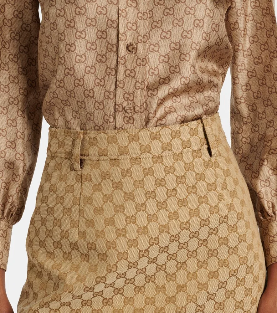 Юбка миди Gucci GG Canvas, с кожаной вставкой, бежевый — фото 4