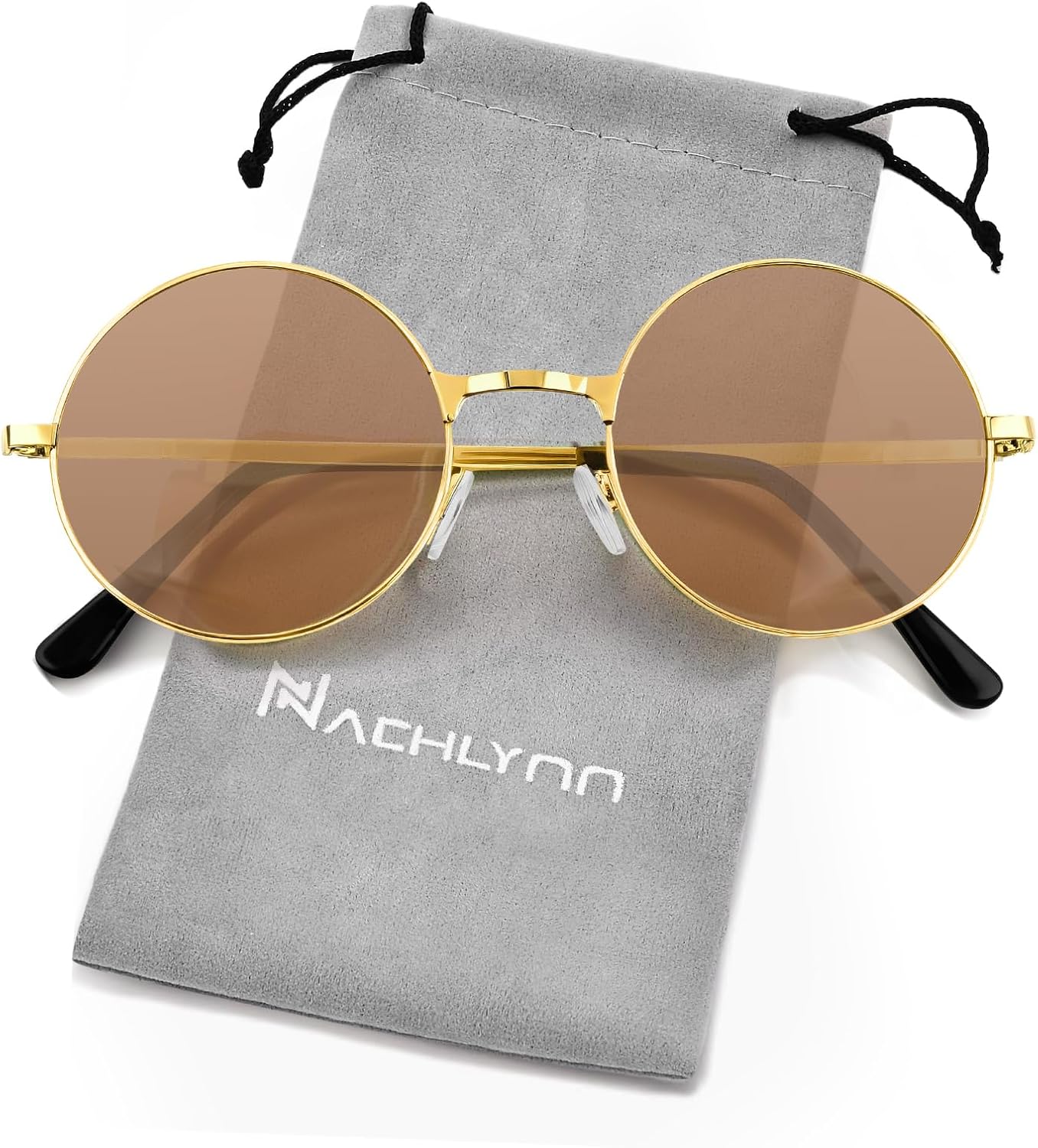 

NACHLYNN Круглые солнцезащитные очки в стиле хиппи с металлическим ободком, защита UV380, солнцезащитные очки 70-х годов для мужчин и женщин, подарок на вечеринку, Brown