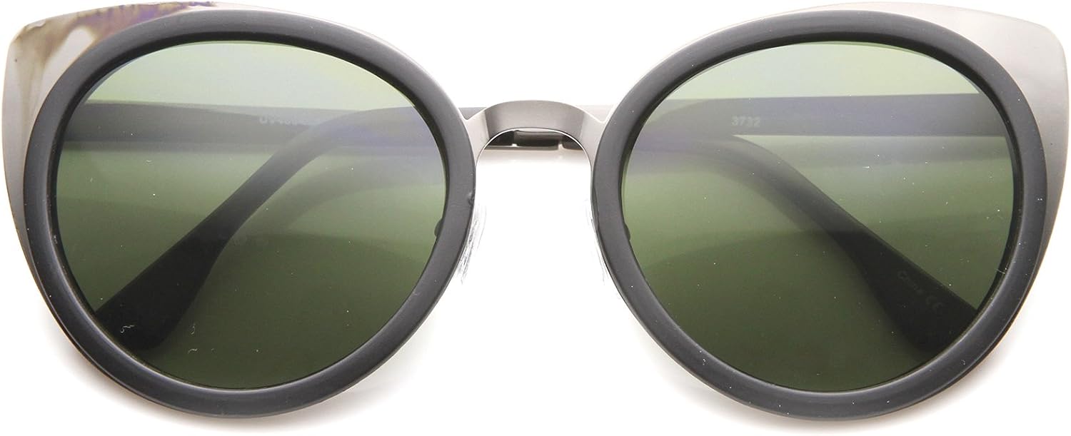 

Женские солнцезащитные очки zeroUV с двухцветными металлическими дужками и тонированными линзами в форме «кошачий глаз», диаметр линз 54 мм, Matte Black-gunmetal / Green