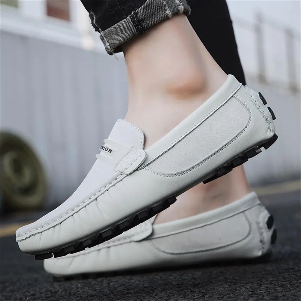 Мокасины замшевые мужские, Loafers Slip On, белые DHFIRUFSHLO — фото 2