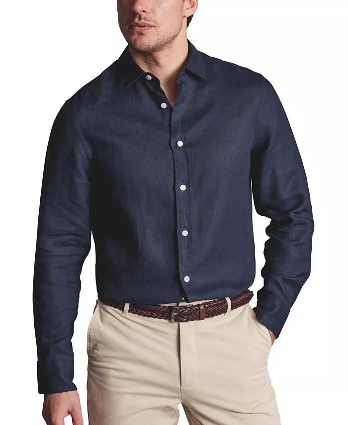 

Мужская льняная рубашка на пуговицах с длинным рукавом Slim Fit Charles Tyrwhitt, синий