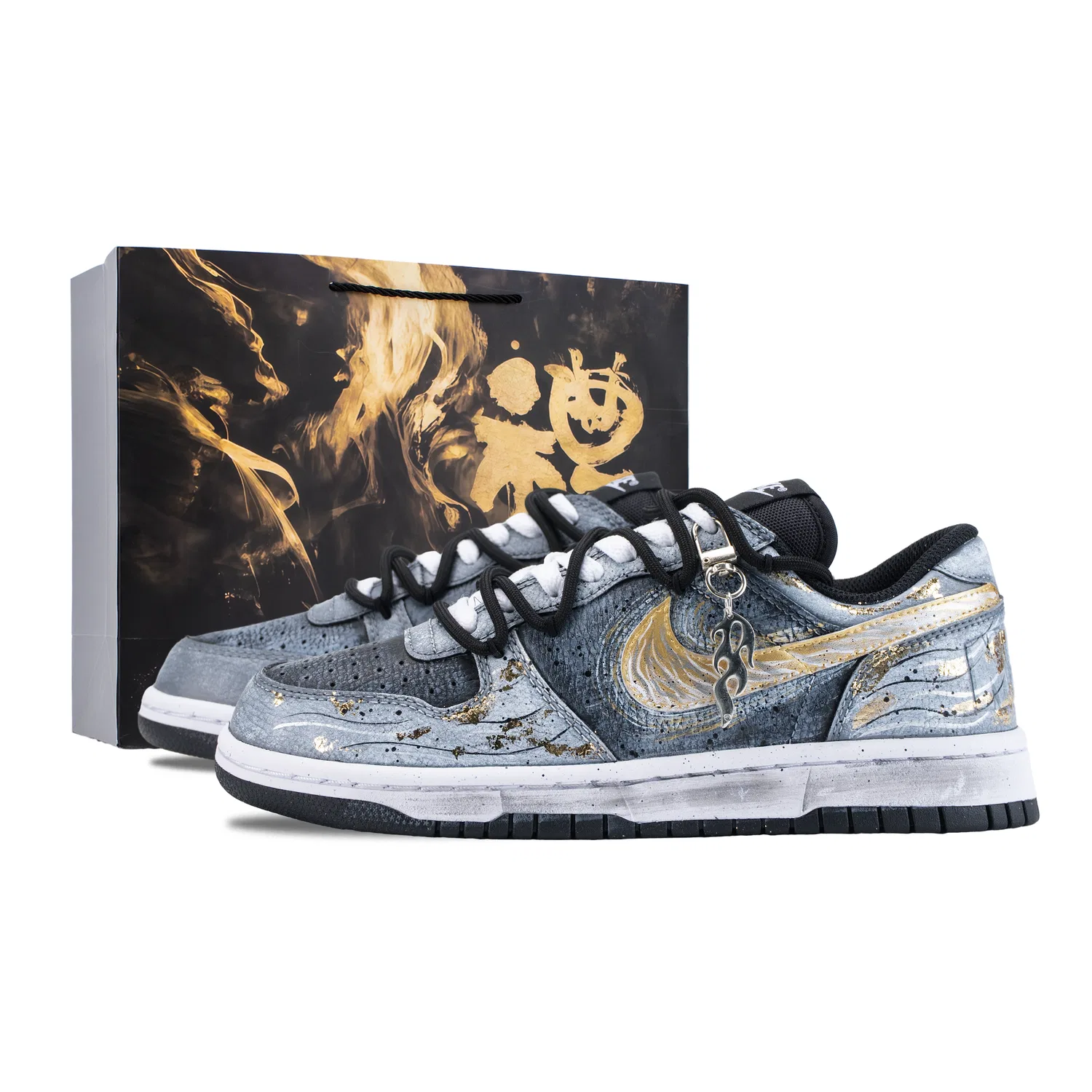 Кроссовки скейтбординг серо-золотые Nike Big LOW Gray Gold