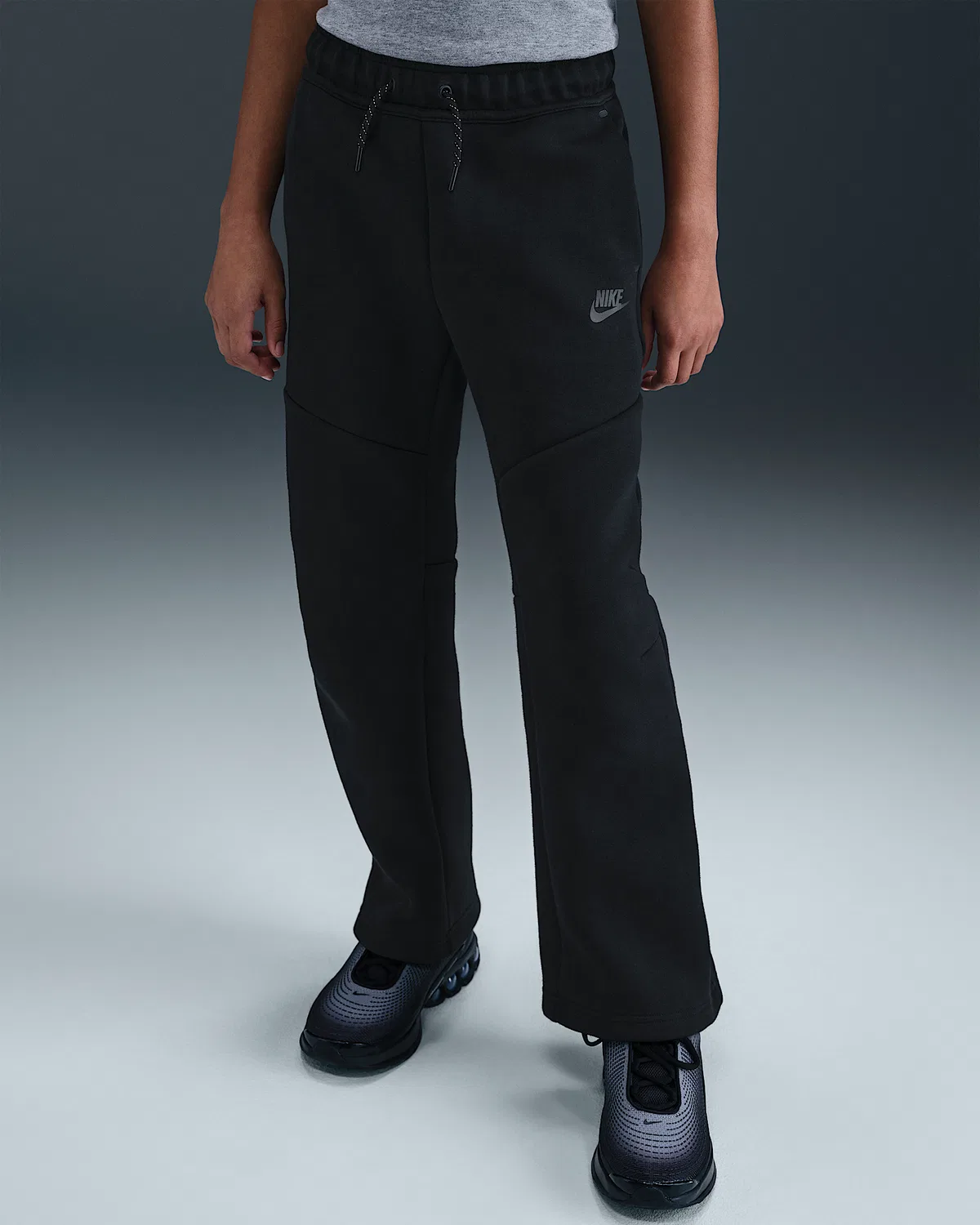 Детские (мальчиковые) штаны с открытым низом Nike Sportswear Tech Fleece, Black/Black — фото 2