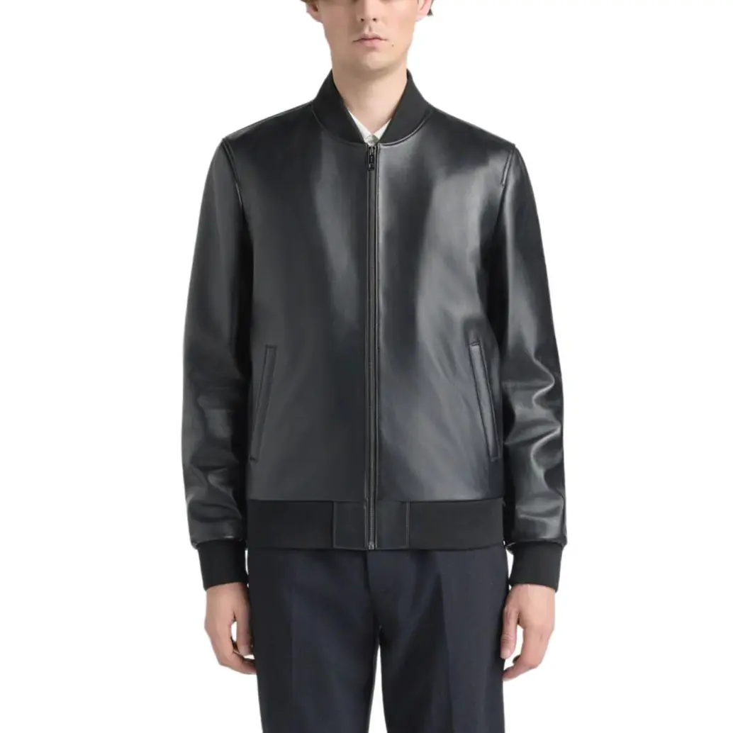 

Bally Мужская кожаная куртка, черная, бейсбольный воротник, умеренная длина