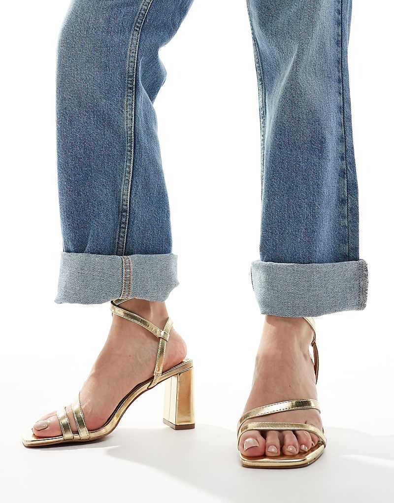 Золотистые широкие босоножки на среднем каблуке ASOS DESIGN Hampstead — фото 4