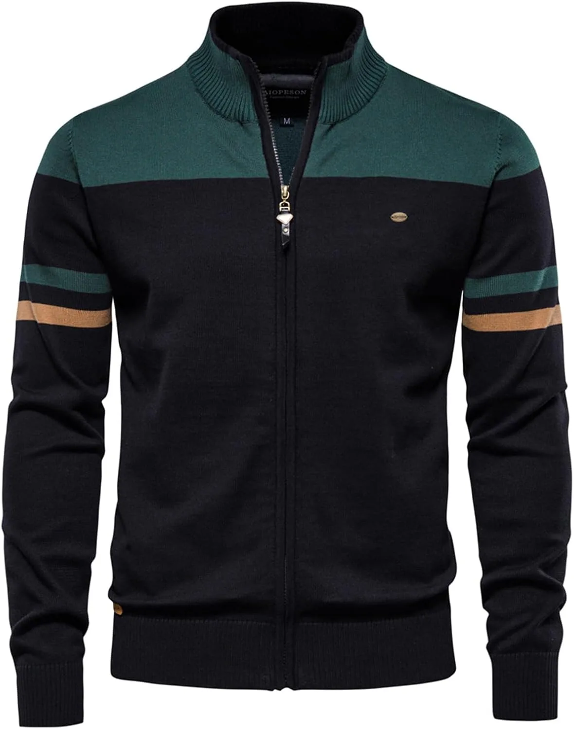 

Мужской кардиган с длинными рукавами, полной застежкой-молнией, воротником-стойкой и карманами