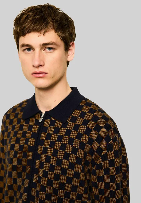 Кардиган с воротником и застежкой-молнией, с геометрическим узором. Next, Navy Blue Ochre Yellow — фото 3