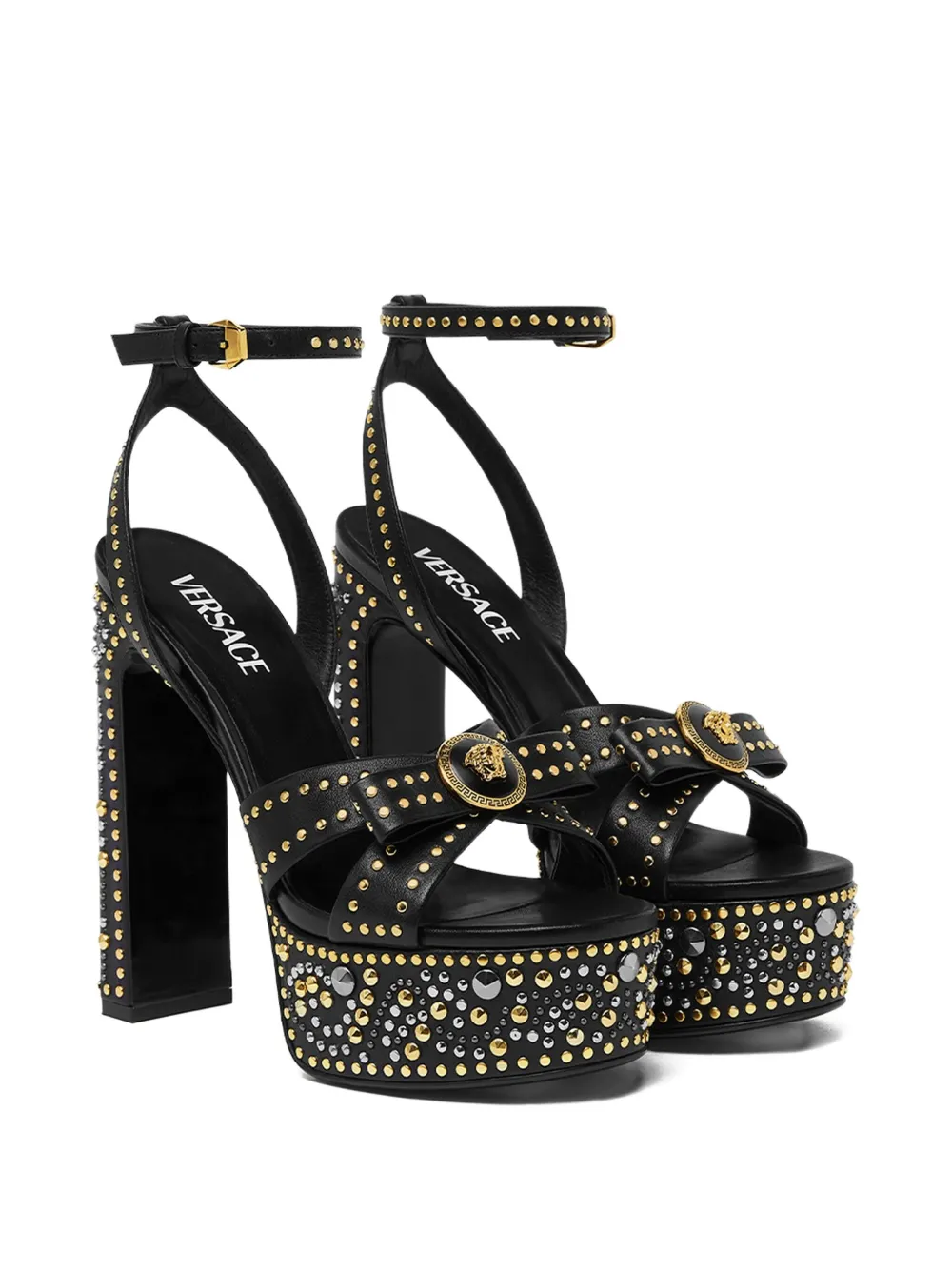 Сандалии La Medusa на платформе 140 мм с заклепками VERSACE, черный — фото 2