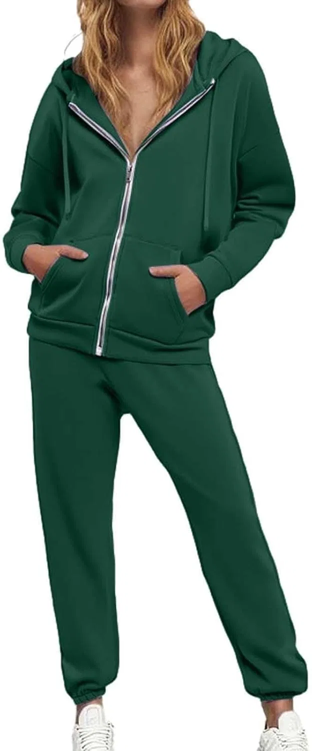 Спортивный костюм из двух предметов с капюшоном и высокой талией, Dark Green