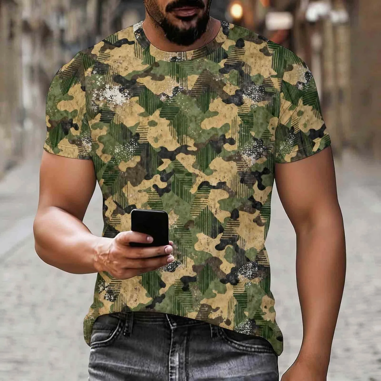 Футболка Camo для мужчин, лето 2026, короткий рукав, Crewneck — фото 2