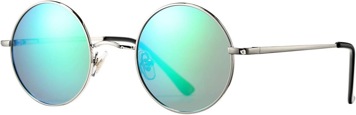 

Классические круглые солнцезащитные очки в стиле ретро, ​​поляризованные солнцезащитные очки в стиле хиппи, маленькие круглые солнцезащитные очки PORADAY, Silver Frame/Green Mirror Lens