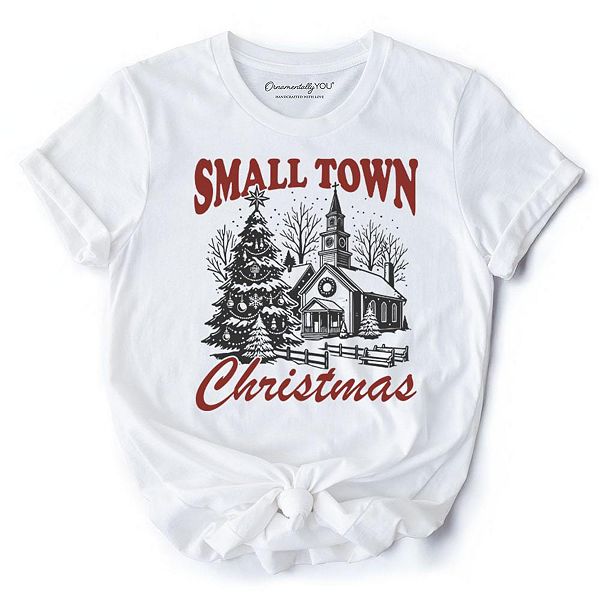 

Футболка Small town christmas vintage, принт с зимней церковью Ornamentallyyou, White