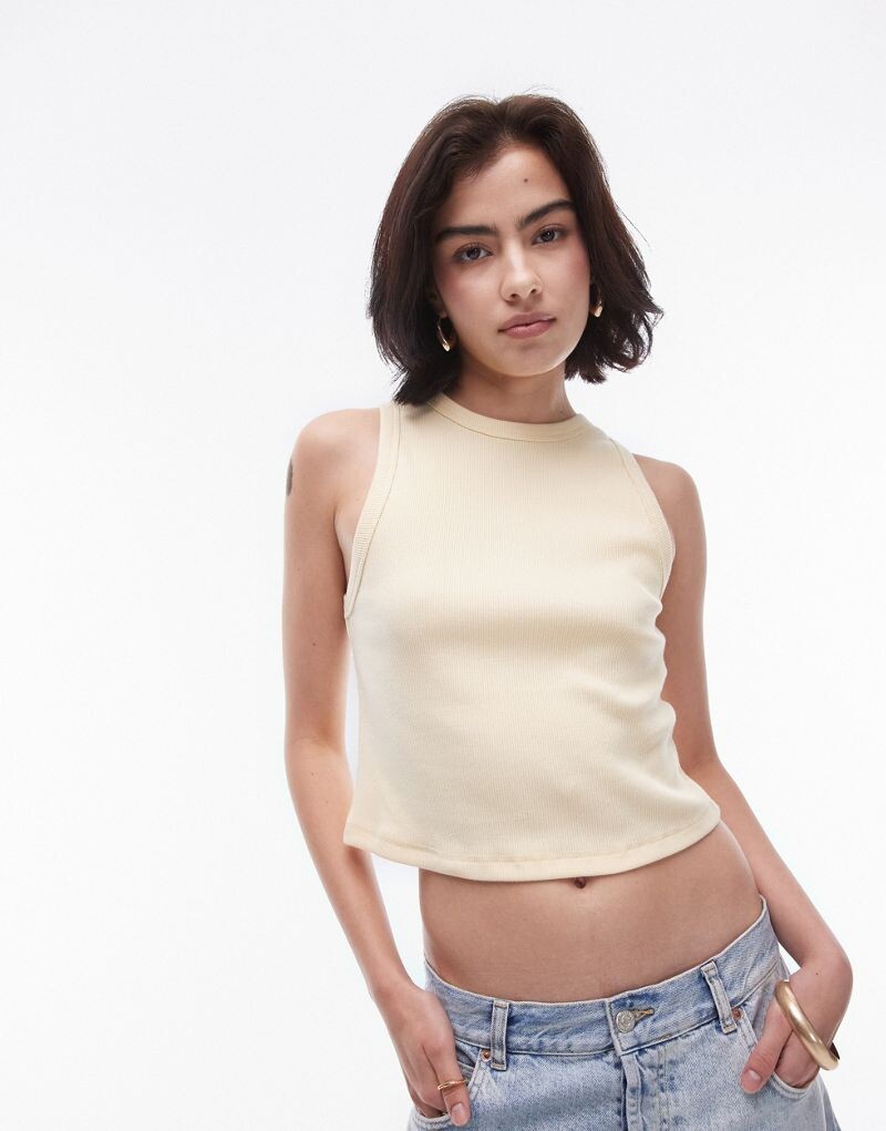 

Лимонно-желтый укороченный топ без рукавов приталенного кроя Topshop