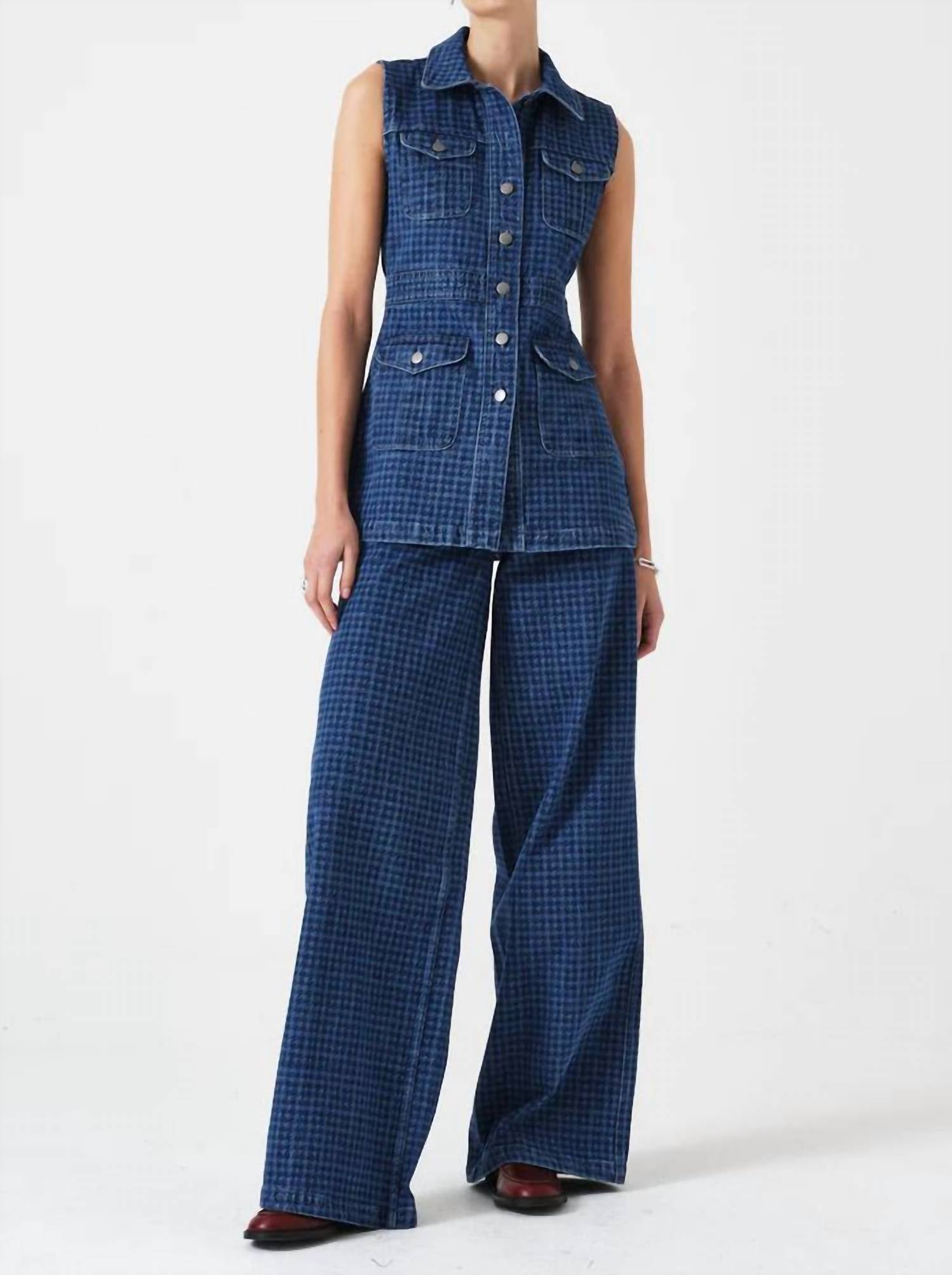 

Широкие джинсы Bay Wide Leg Jeans в клетку «гусиная лапка» Seventy + Mochi, houndstooth